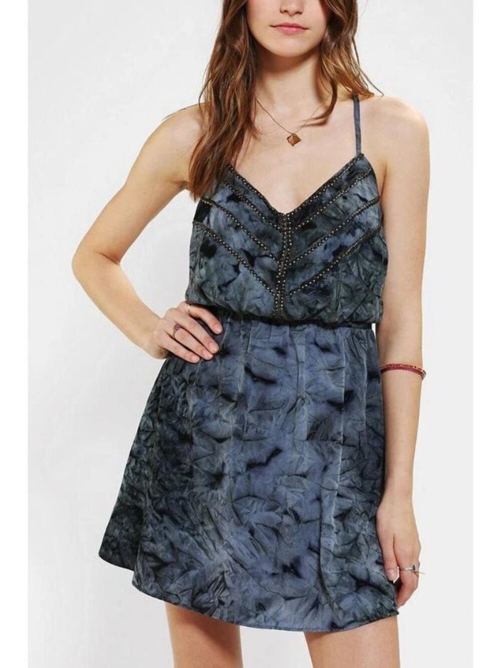 Urban Outfitters UO Ecote Lily Blue Tank Mini Dress Tie Dye Studded M 270035